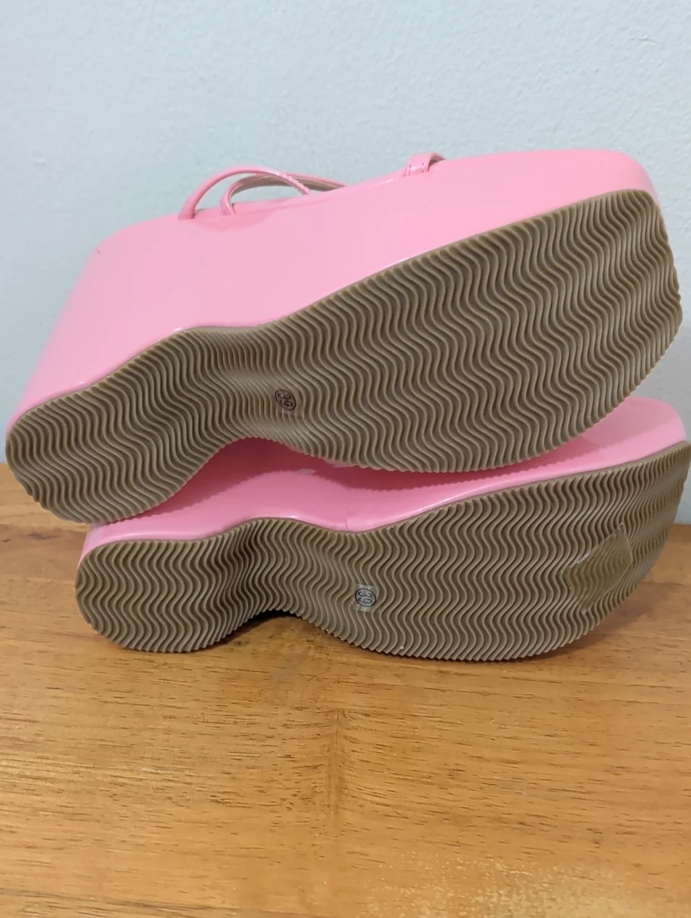 Bubblegum Pink Platform Wedge Sandals Strappy Party Heels Women's Size 8.5